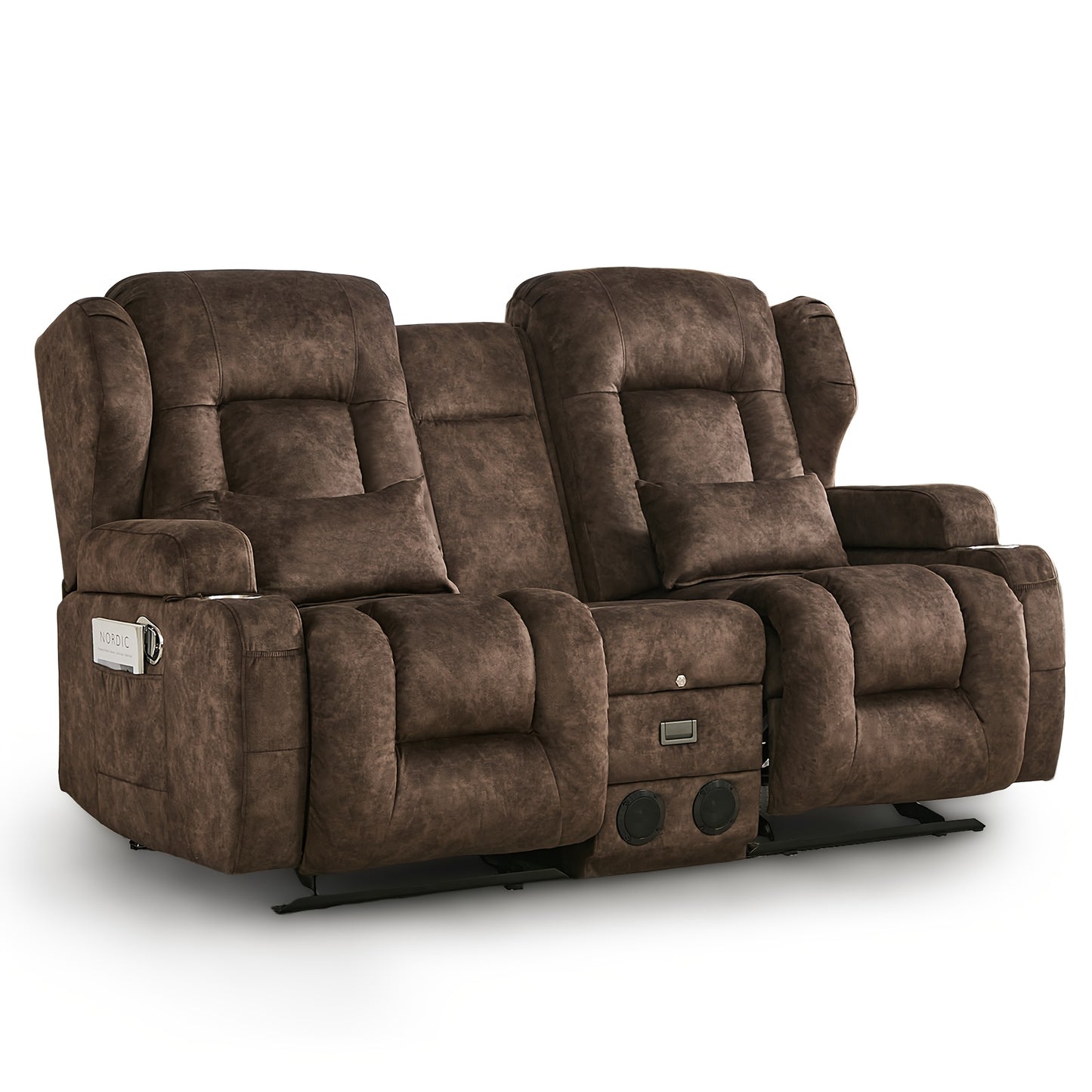 68" Rocker Recliner Loveseat Sofa with Console - Manual Reclining Rocking Chair, Faux Leather, USB Outlets & Side Pockets, Metal Frame, 110-240V Plug Powered