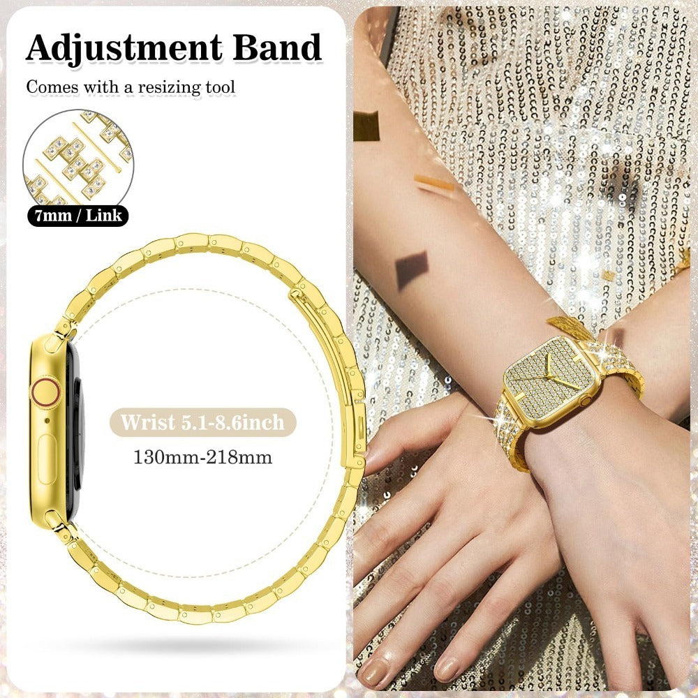 Sparkling Synthetic Zirconia - Embellished Zinc Alloy Apple Watch Strap, Stainless Steel Clasp, Compatible with iWatch 1 - 10, SE, Ultra (38 - 49mm) Excluding the watch and the case, Strap for Smart Watch, Watch Accessories,