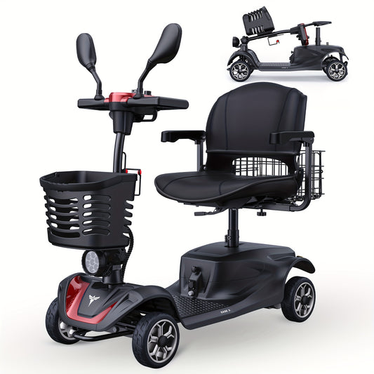 ENGWE Ease 3 4-Wheel Mobility Scooter, 250W Motor, 5, 6MPH Speed, 24V 12AH Battery, 330lbs Capacity, Solid 8"x3" Tires, 10° Incline Support, Rearview Mirrors, Dual Baskets, Cup Holder, Foldable & Adjustable Design, Safe, Sta