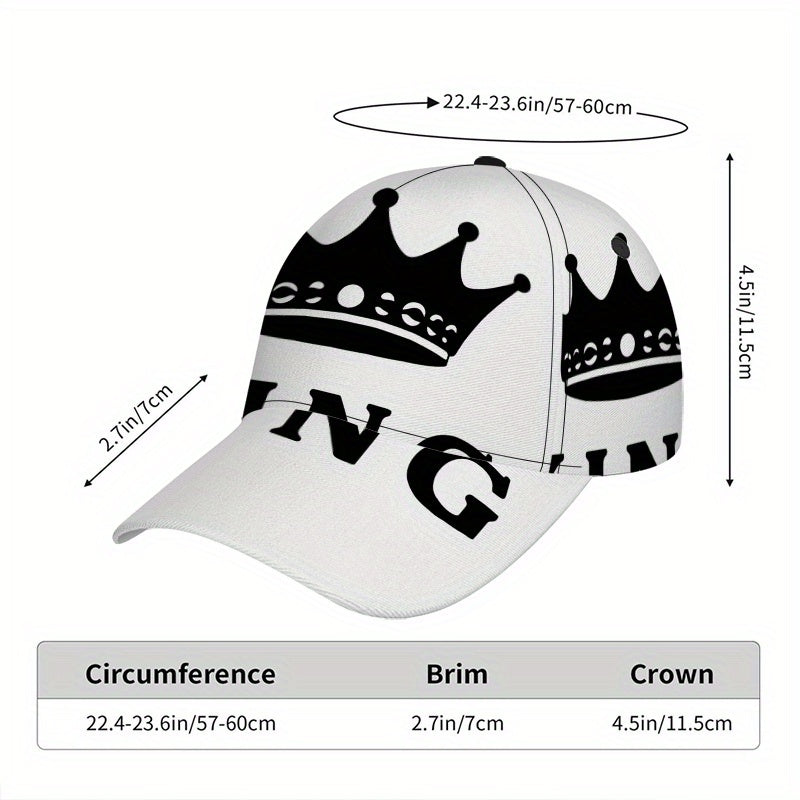 1pc Adjustable Snapback Baseball Cap with Crowned King Emblem - Black Polyester Hat for Men, Street Fashion & Sports, Ideal for Running, Halloween, Thanksgiving, Christmas, Street Fashion Accessory | Funky Style Cap | Durable