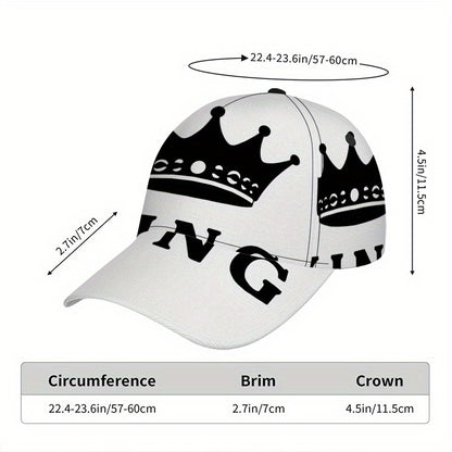 1pc Adjustable Snapback Baseball Cap with Crowned King Emblem - Black Polyester Hat for Men, Street Fashion & Sports, Ideal for Running, Halloween, Thanksgiving, Christmas, Street Fashion Accessory | Funky Style Cap | Durable
