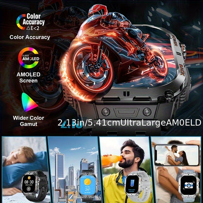 LIGE Smart Watch for Men with Flashlight, 2.13-inch Amoled Display, Smartwatch with 100+ Sports Modes, Monitor, IPX8, Multifunctional Smart Watch for iPhone and Android, Black, 2 Straps, Fitness Tracking Watch, Sleek Watch De