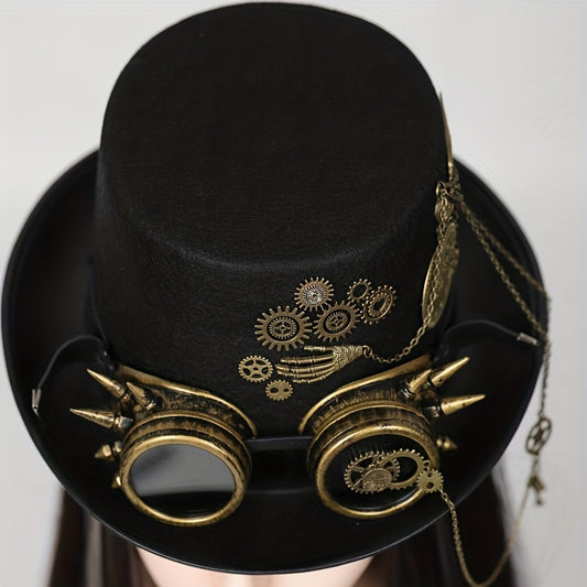 Heavy Metal Chain Steam Punk Hats - Gentleman Hats, Gothic Aristocratic Skull Rivets Goggles - For Men & Women - Perfect for Stage Performances, Halloween & Cosplay - Unique Gift for Steampunk Enthusiasts
