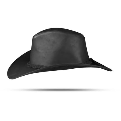 Men and Women Black Genuine Leather Cowboy Western Hat – Classic Ranch Style Outdoor Riding Accessory for Festivals, Country Events, Camping, Hiking, Line Dancing, Rodeo & Travel – Great Gift for Christmas, New Year, Wint