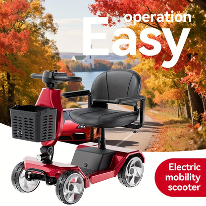 Foldable 4-Wheel Electric Scooter for Seniors with 16-Mile Range, 250W Motor & 15 km/h Speed - Heavy-Duty Metal Frame, LED Headlight & Removable Storage Basket, Lightweight Portable Design Fits in Car Trunk, All-Terrain Tires