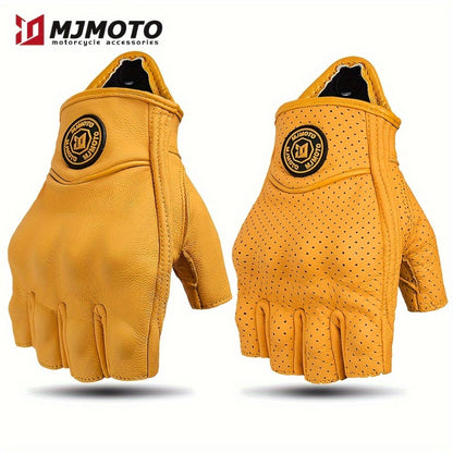 Men & Women' Retro Motorcycle Half-Finger Gloves - Yellow Breathable Riding with Hook-and-Loop Closure, Suitable for Motorbike, Dirt, Scooters, Commuting - Half-Finger for Throttle