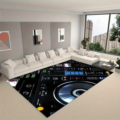 Large Non-Slip Floor Mat Mat - DJ Turntable Design -Slip Living Room Bedroom Bathroom Mat, Machine Washable Indoor/Outdoor Mat for Home Studio, Parties, Gym - Black Background with DJ Controls Graphic