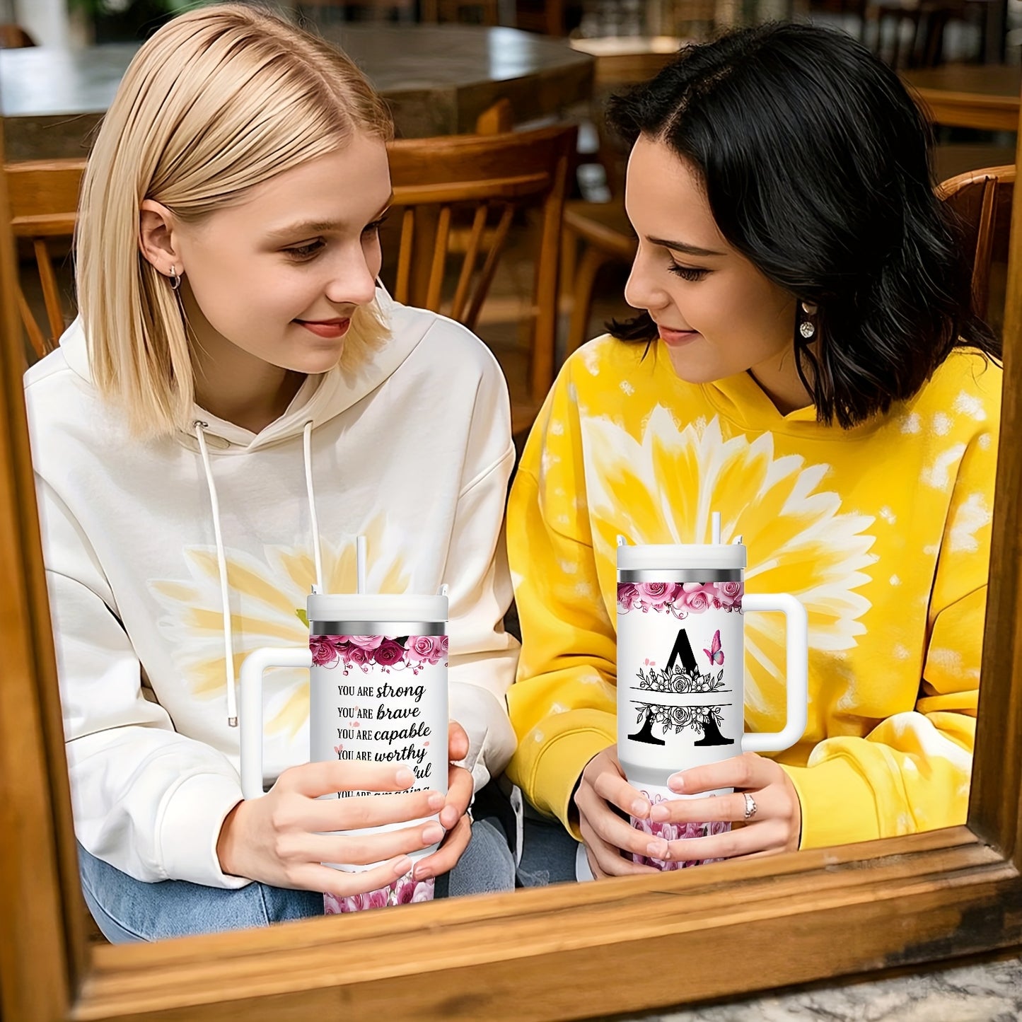 MIKENDA 1pc 40oz "A-Z Custom Letters & Name" Stainless Steel Travel Cup with Lid And Straw. Coffee Cup, Kitchen Drinkware. Great Gift for Women, Friends, Parents.for Mother's Day, Holidays. for Home & Outdoor Use.Halloween &