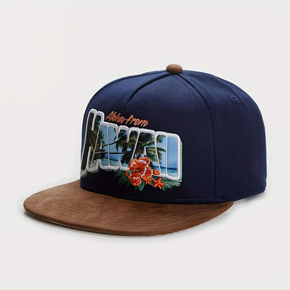 Hawaii Cap Hip-Hop Adult New Casual Sun Hat, Baseball Cap Sports Running Cycling Breathable Flat Brim Hat, Truck Driver Cap, Hawaii Letter Background