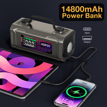 Car Jump Starter with Air Compressor, 6-in-1 2500A Car Battery Charger Power Jumper Starter Pack(All Gas/2.11gal Diesel), 150PSI Tire Inflator, Air Pump for Inflation/Deflation, LED Emergency Light, Jump Starter Battery Pack