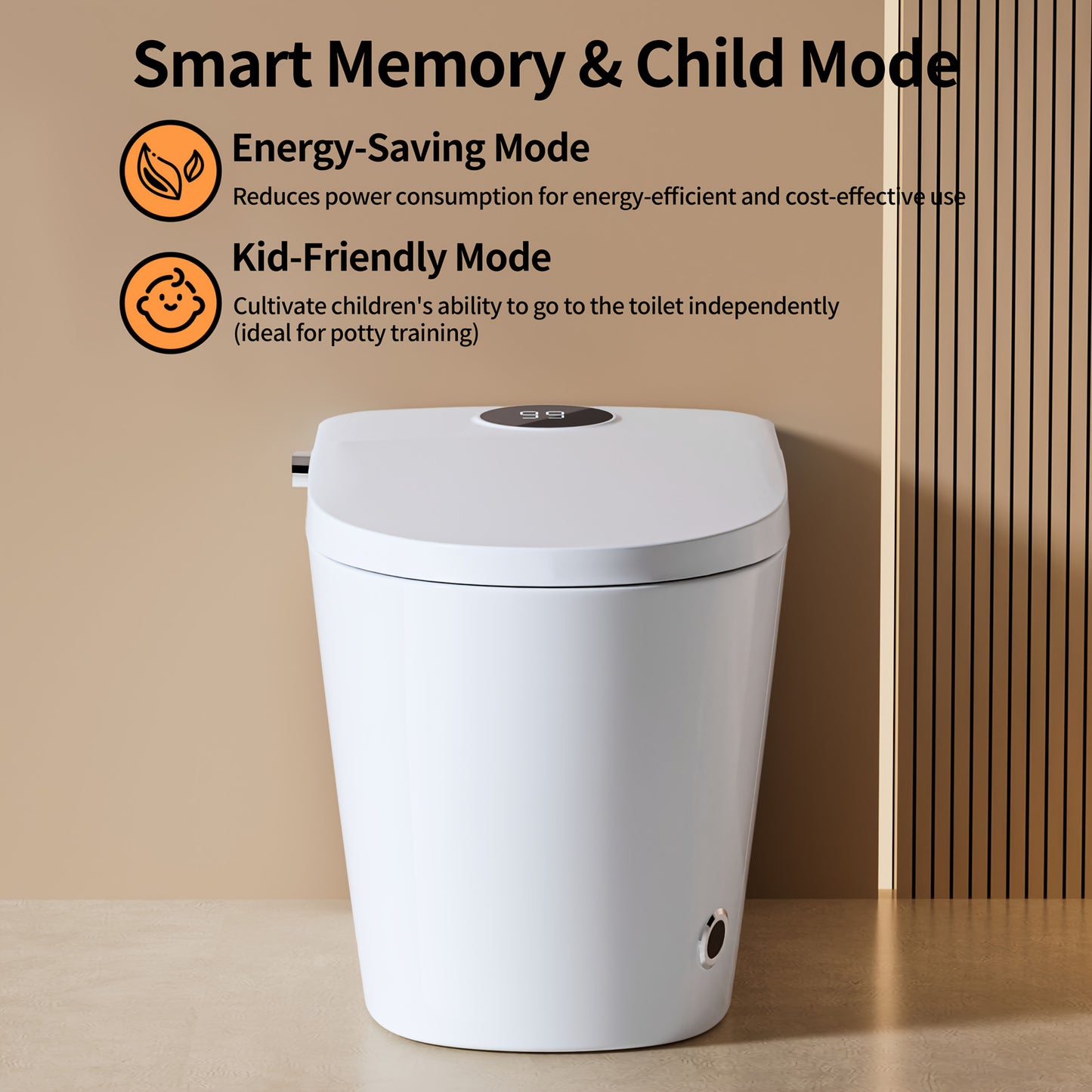 This Integrated Smart Toilet Features a Heated Seat, Night Light, Multiple Cleaning Functions, a Dual Flush System with Various Washing Modes, a Detachable Spray Wand, Drying Function, Automatic Lid Lift, Bathroom Slow-Close