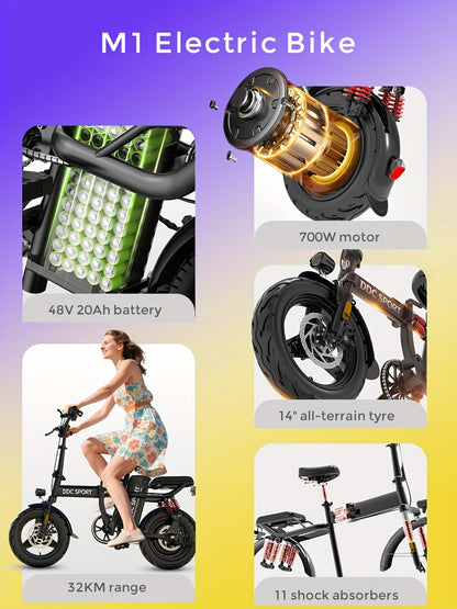700W Folding E-Bike for Adults: Tackle 25° Hills & 20MPH Speeds. 35-Mile Range with 48V 20Ah Removable Battery, 385LBS Capacity & 11-Layer Shock Absorption for A Smooth Ride. Your All-in-One Commute & Adventure Solution