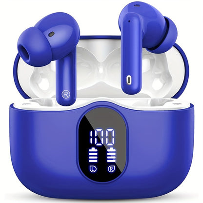 Wireless Earphones, Wireless 5.3 Earphones with Bass Stereo Sound, Earphones with Noise Cancelling Microphone And LED Display Screen, In Ear Earphones, 40 Hours Of Playback Time, Suitable for Laptops, Tablets, Mobile Phones,