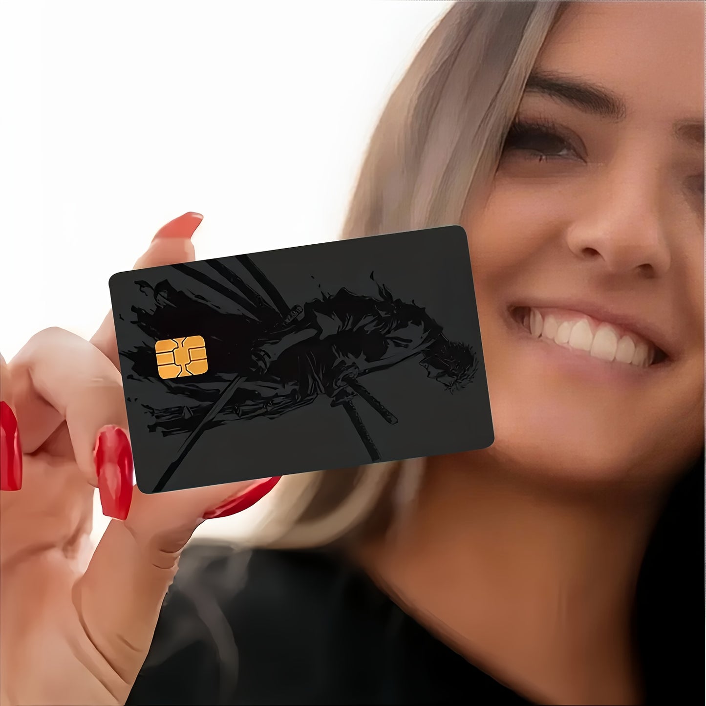 2pcs Cool Black Samurai Waterproof Vinyl Stickers, Ultra-Thin High-Quality Scratch-Resistant Card Skins for Credit/Debit Cards & ID Cards - Self-Adhesive Removable, Ideal Gift For Men & Women, Card Holder, Card Protector