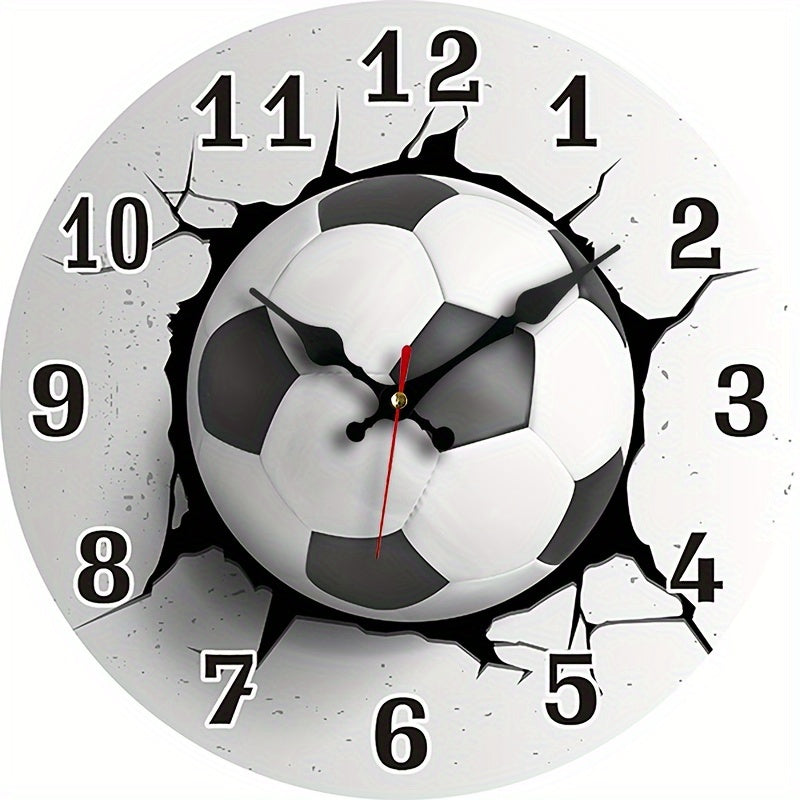 [Silent Soccer Clock] Stylish Silent Soccer Ball Wall Clock, 1pc | Round Wooden Quartz Movement, Ideal for Bedroom, Living Room, Office, Kitchen, Bathroom Decor - Battery Operated (AA Battery Not Included)