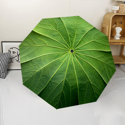 1pc, green textured pattern umbrella - automatic opening and closing, sturdy iron frame, portable folding design, suitable for men and women in all seasons, outdoor umbrella for travel, office, formal occasions.