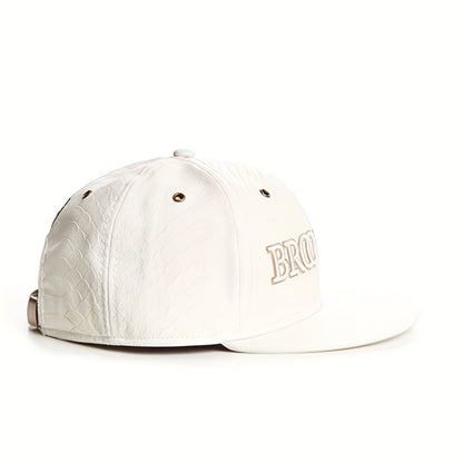 White Faux Leather BROOKLYN Letter Flat Brim Hat Fashionable Adult Men and Women Casual Unique Sports