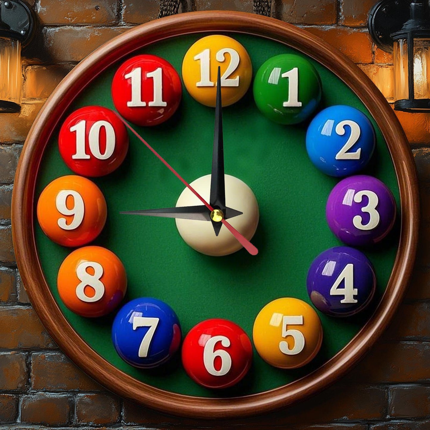 Non-Electric 2D Flat Billiard Theme Wooden Round Wall Clock, Farmhouse Style Home Decor, Suitable for Kitchen, Bedroom, Office, No Ticking Sound, Battery Not Included, St. Patrick's Day Mother's Day Gift, 9.8x9.8 Inches, 2D F