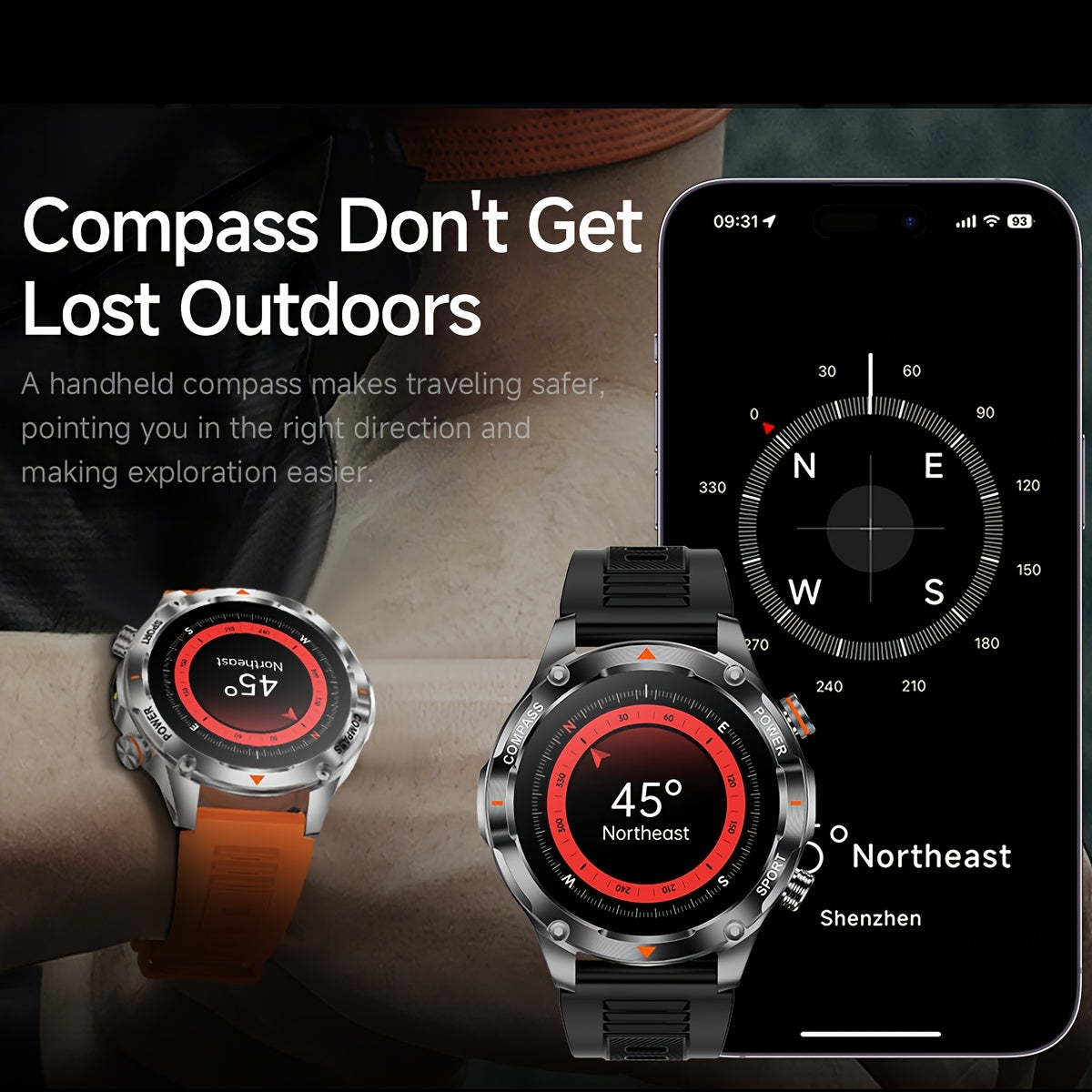 COIUSOR Smart Watch with 1000mAh Long Battery Life, High Quality, 1.46" HD Screen, Wireless 5.0, Built-in Flashlight, Wireless Calling, Step/Distance/Calorie Tracker, -like Navigation, Music Control & Smart Alarm - / Compatib