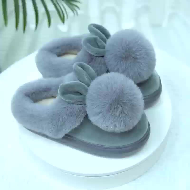 [Cozy House Shoes] 2025 New Autumn & Winter Single Ball Rabbit-Ear Design Warm Slippers for Men & Women - Couples' House Shoes with Thick Sole & Semi-Enclosed Back | Indoor/Outdoor Slides | Lightweight & Quiet Home Footwear |