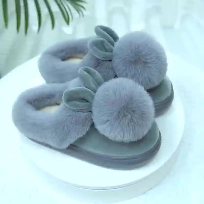 [Cozy House Shoes] 2025 New Autumn & Winter Single Ball Rabbit-Ear Design Warm Slippers for Men & Women - Couples' House Shoes with Thick Sole & Semi-Enclosed Back | Indoor/Outdoor Slides | Lightweight & Quiet Home Footwear |