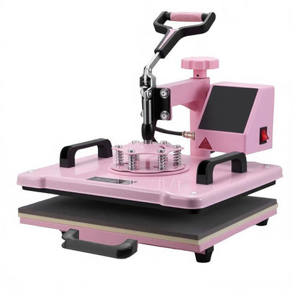 Heat Press Machine, 12 X 15 Inch, 8in 1 Heat Transfer Machine with 6-30oz Tumbler Press, 360° Swing Away T-Shirt Pressing, Digital Precise Control, for T-Shirts/Mugs/Hats/Plates, Pink
