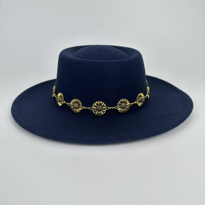 1pc Bohemian-style Unique and Fashionable Felt Hat - Decorated with Exquisite Golden Flower Chain Fedora Hat - Suitable for Daily Street Style, Music Festival Outfits, Bohemian-inspired Looks, Casual Outings and Trendy Season