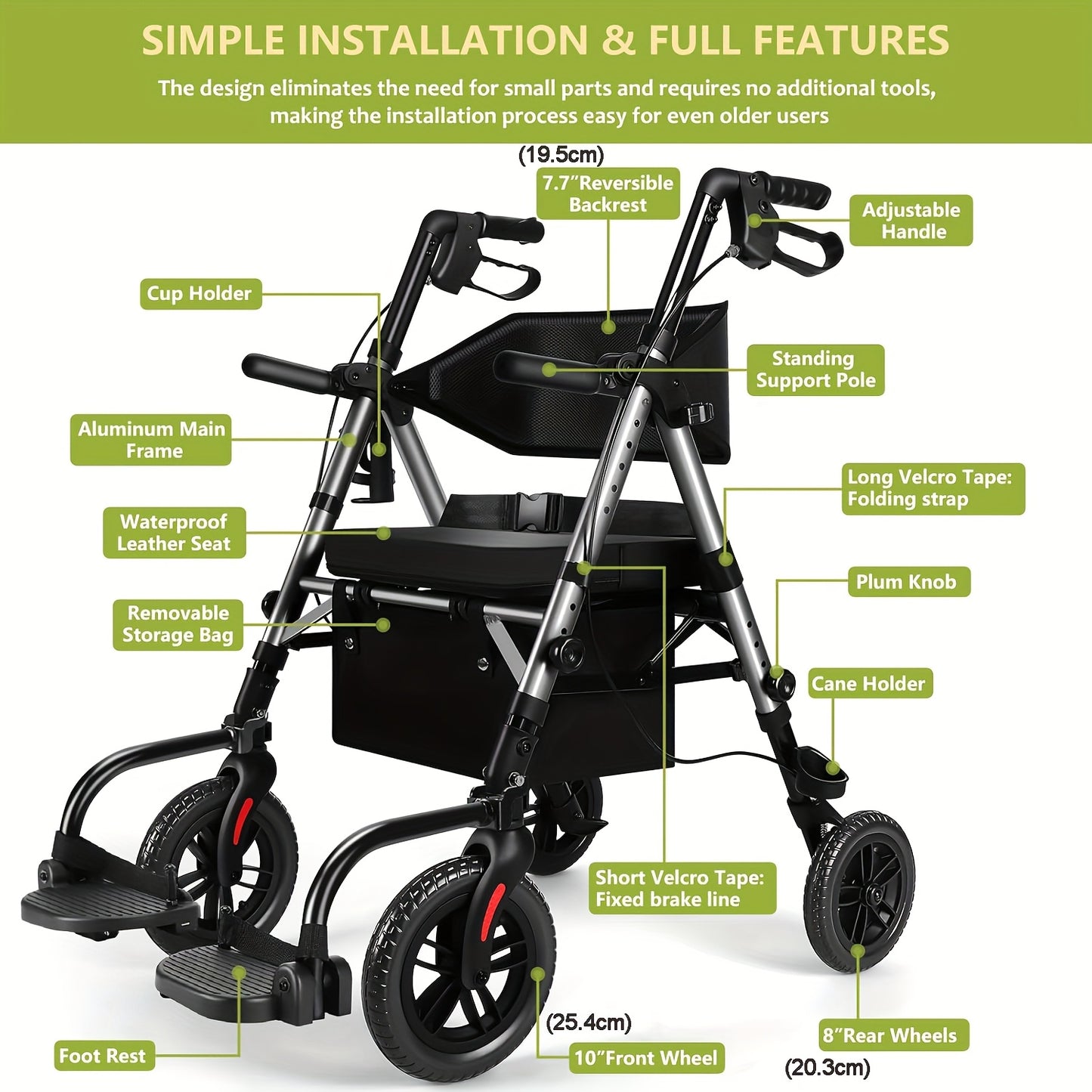 Foldable Rollator Walker with Seat - Heavy-Duty 300 lb Capacity, Lightweight 2-in-1 Mobility Aid with Adjustable Height Seat & Handle, All-Terrain Wheels, Linear Brakes, Ergonomic Backrest & Cushioned Seat - Ideal for Seniors