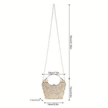 Perfect for Weddings, Proms & Formal Events - Handcrafted Rhinestone Clutch Purse - Luxurious Floral Evening Bag for Women - Elegant Dinner Handbag with Glittering Rhinestones & Golden-Tone Metal Handle