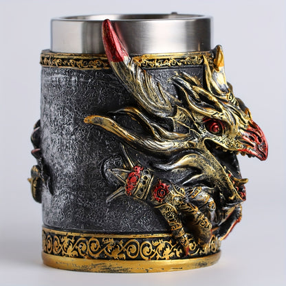 [Dragon Steel Mug] 1pc Dragon-Shaped Stainless Steel Mug with Monster Theme Round Stripe Pattern - Insulated, Reusable, Hand-Wash Only - Ideal for Halloween, Christmas, Easter, Thanksgiving, Father'S Day - Perfect Birthday Gi