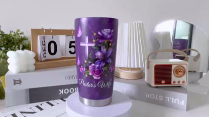 1pc 20oz Double-Layer Insulated Stainless Steel Water Cup, Shatterproof, Sealable, With Lid, 304 Stainless Steel, Letter Print, Pastor'S Wife Theme, Personalized Gift, for Friend