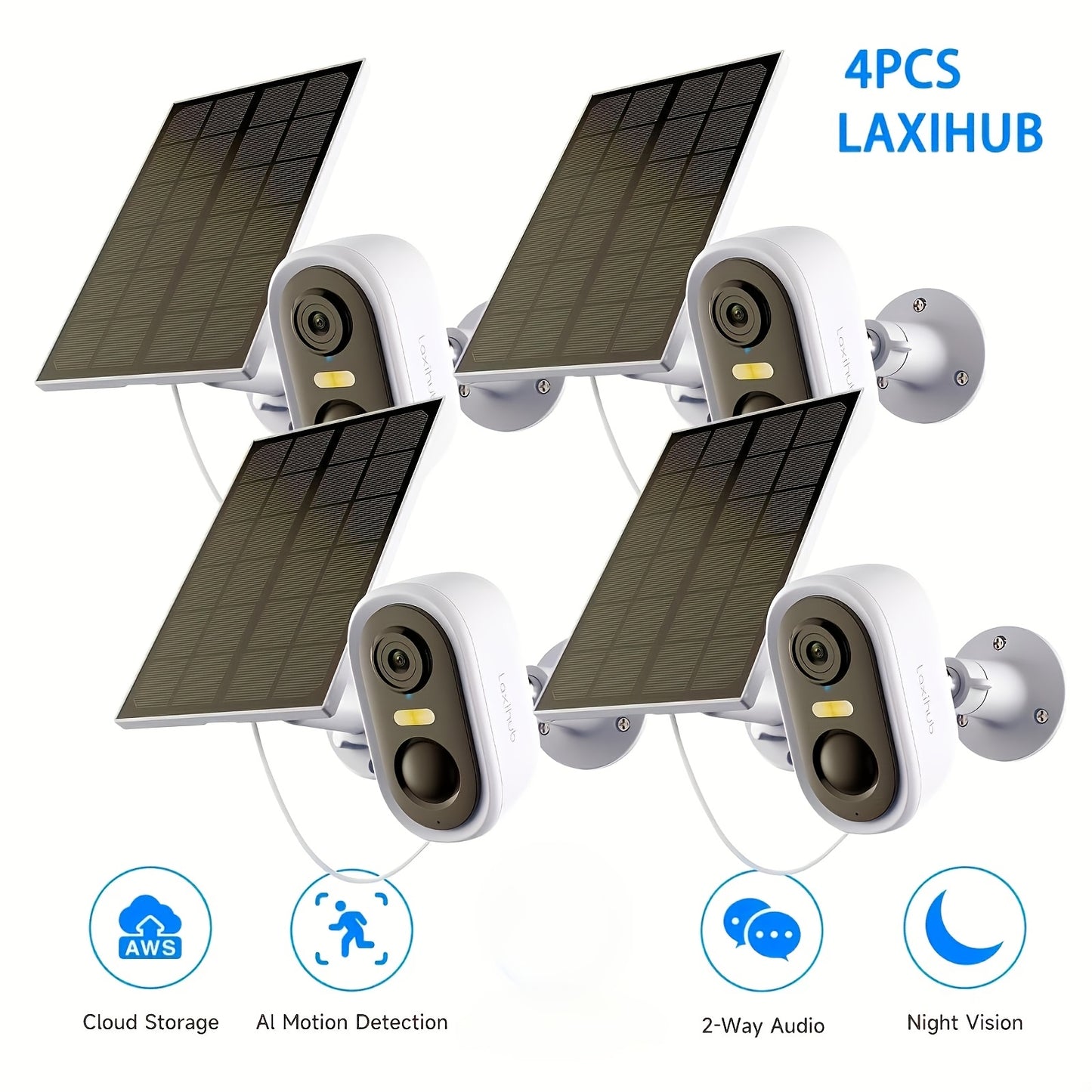 4pcs LaxiHub 1296P FHD, 3MP FHD Wireless Security Camera, Outdoor Use 2, 4GHz WiFi Camera Surveillance Camera, AI Motion Tracking, IP65 Waterproof Color Night Vision, Two Way Audio For Baby & Pet Safety Remote Access Via App