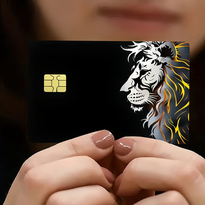 2pcs Fashionable Lion Design Pattern Waterproof Vinyl Stickers, Credit Card Light Beige Covers, Ultra-Thin, High-Quality, Scratch-Resistant, Suitable for Credit Cards, Bank Cards, Bus Cards, Removable Self-Adhesive for Most C