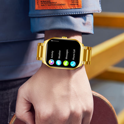 1pc Coiusor Smart Watch for Men & Women - Elegant Golden-Tone Stainless Steel, 2.01" HD Display, Wireless Calls, USB Rechargeable, Wireless 5.2, Sports Modes, Pedometer, Message Notifications, Compatible with iPhone/Android
