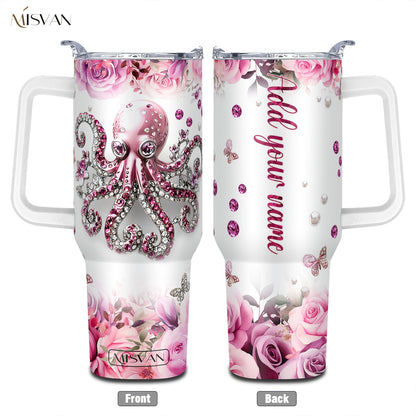 1pc Customized Name Stainless Steel Tumbler | 20oz/22oz/40oz Insulated Water with Lid, Reusable, Round Shape, 304 Stainless Steel, Ideal for Easter, Thanksgiving, Father'S Day, Mother'S Day, Graduation, White Diamond Butterfl