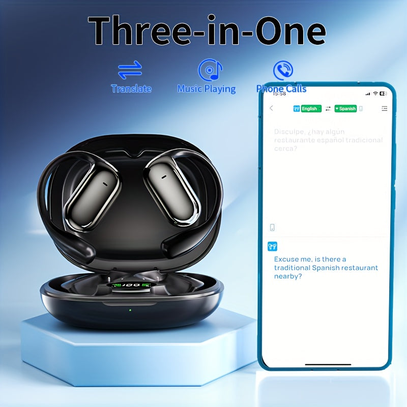 AITruly Open AI Wireless Earphones (Bluetooth 5.4 TWS) Experience 360° Ambient Awareness & All-day Comfort. AI Translation: Real-time 144 Languages/70 Accents. Secure Open-ear Fit for Travel/fitness. Advanced ENC Delivers Cr