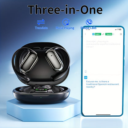 AITruly Open AI Wireless Earphones (Bluetooth 5.4 TWS) Experience 360° Ambient Awareness & All-day Comfort. AI Translation: Real-time 144 Languages/70 Accents. Secure Open-ear Fit for Travel/fitness. Advanced ENC Delivers Cr