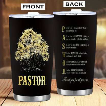 20 oz Pastor Thanksgiving Cup with Lid - 304 Stainless Steel Double Wall Vacuum Insulated Coffee Mug, Non-Slip, Shatterproof, Inspirational Religious Gift for Spiritual Leaders, Leakproof Travel Mug for Thanksgiving, Christma