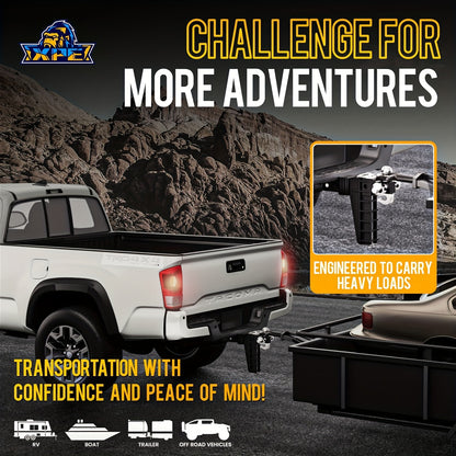 Adjustable Trailer Hitch Fits 2.5-Inch Receiver, Heavy Duty Tow Hitches (18500 LBS GTW) 6 Inch Drop Truck Hitch Tri-Ball Mount With Hook (1-7/8" X 2" X 2-5/16")