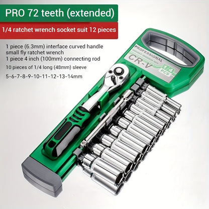 30/22/13-piece Professional Chrome Vanadium Steel Forged 72-tooth Ratchet Wrench And Sleeve Set (including Storage Rack) - Multi-specification, Full Size - Suitable For Automobile Engine, Motorcycle And Bicycle Repair And Mai