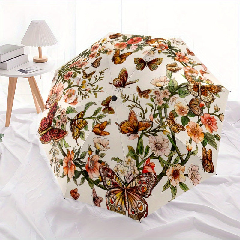 Floral Butterfly 2 Themed Automatic Umbrella Portable Automatic Folding Umbrella Suitable for Travel and Daily Use Ideal Gift for Family and Friends, Automatic Umbrella Folding, Umbrella for Women High Quality, Cute Umbrella,