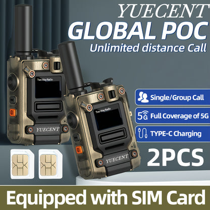 YUECENT Global Walkie-Talkie - supports mobile phone intercom, one-click group calling on mobile phone, fast and convenient, 4G PTT PoC, unlimited range, nationwide long-distance two-way radio, suitable for hunting, outdoor c
