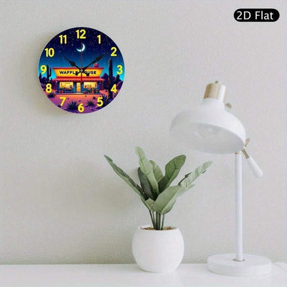 1pc wall-mounted clock decoration, 10-inch Wooden lettering for convenience stores at night wooden circular wall-mounted clock, wooden circular decorative clock with digital display, suitable for home decoration, festival gif