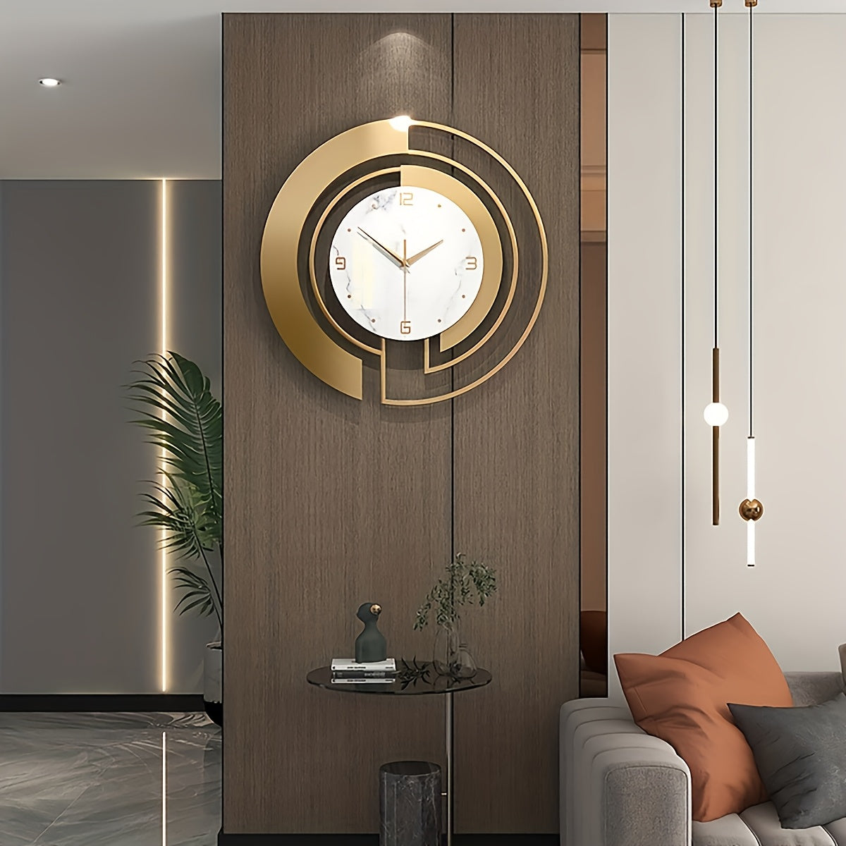 Creative Geometric Metal Wall Clock, Silent Art Decor for Living Room and Bedroom, Battery-Powered, Round Shape, AA Battery Required (Not Included) - Mi-Yi, Wall Clock Living Room