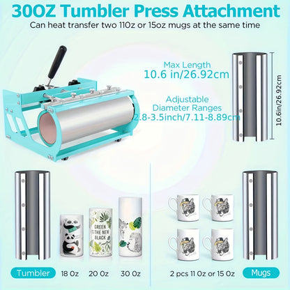 15"x15"/15"x12" - 8in 1/5in 1 Heat Press Combo, Rotatable Design, Multi-Size Transfer Professional Sublimation Kit, Suitable for T-Shirts, Bags, Pillows, Hats, Beanies, Rollers - Three-in-One Automatic Hat Press Only for Hats