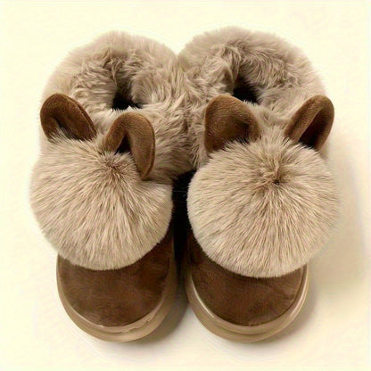 [Cozy House Shoes] 2025 New Autumn & Winter Single Ball Rabbit-Ear Design Warm Slippers for Men & Women - Couples' House Shoes with Thick Sole & Semi-Enclosed Back | Indoor/Outdoor Slides | Lightweight & Quiet Home Footwear |