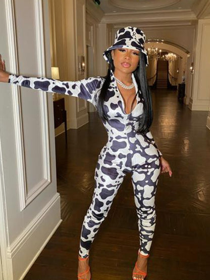 D9809 Women'S Relaxed Jumpsuit Featuring a Casual Print, Long Sleeves, And Suitable for Home Wear