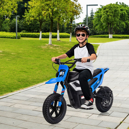 24V 350w Kids Motorcycle, 13. 67 Mph Max Speed Kids Electric Bike, Dirt Bike with Rear Wheel Suspension, Music, 12 Miles Range, Twist Grip Throttle, Metal Suspension, Rubber Tire, Leather Seats