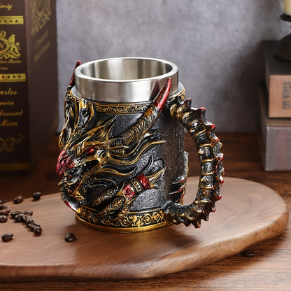 [Dragon Steel Mug] 1pc Dragon-Shaped Stainless Steel Mug with Monster Theme Round Stripe Pattern - Insulated, Reusable, Hand-Wash Only - Ideal for Halloween, Christmas, Easter, Thanksgiving, Father'S Day - Perfect Birthday Gi