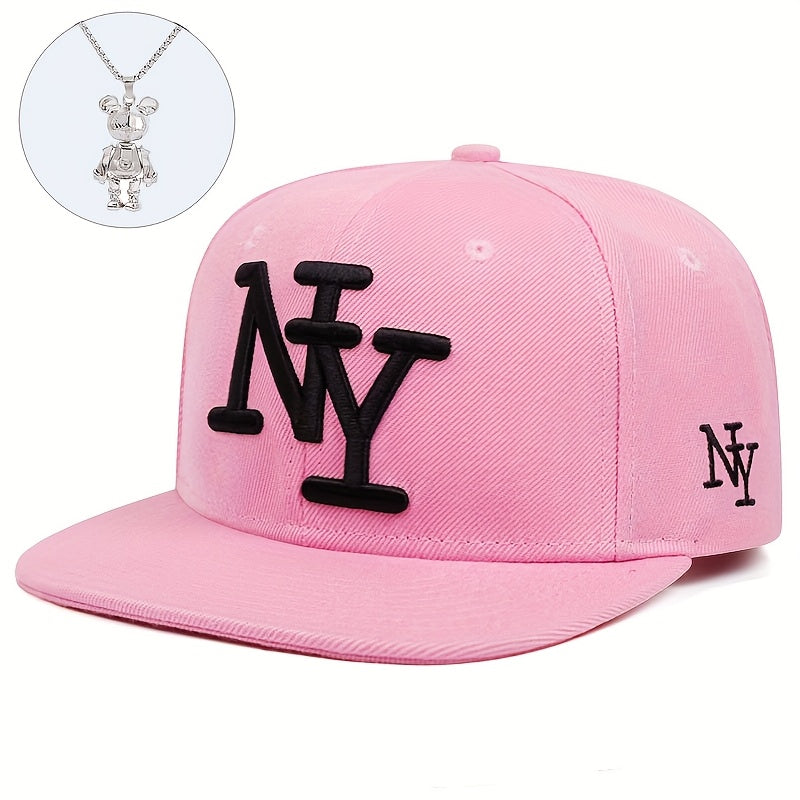 Two-piece "one hat and one decorative necklace" combination, new youth hip-hop baseball cap, exquisite embroidery adjustable lightweight and breathable travel, travel, size, and holiday gifts best choicesuitable for men and w